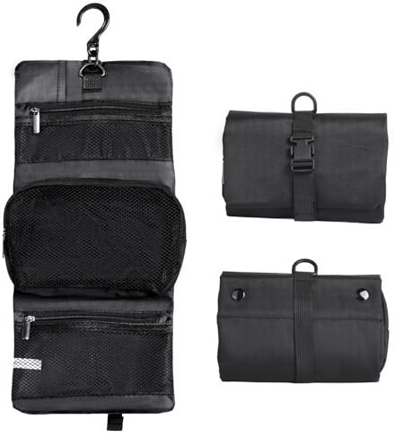 Cozary Neceser de Viaje – Diseño Plegable – Tela Oxford Duradera – con Gancho Resistente – Organizador Compacto de Maquillaje – Ideal para Viajes, Negocios, Camping, Gimnasio – Negro