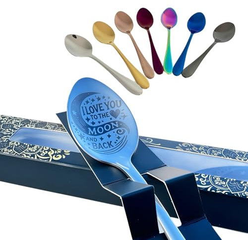 Personalised Engraved Tea/Coffee Spoon - I Love You to The Moon and Back with Custom Handle Text - Gift for Valentine's Day, Birthdays & Anniversaries