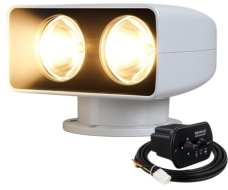 SEAFLO 03 Series 360° Rotating 12V DC Remote Control Halogen Boat Searchlight –100W, IP65 Waterproof, Beam Distance: 1378 FT (420m) - CE & Rohs Certified, (Candle Power: 175000cd, Voltage: 12V)