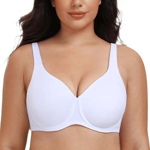 MELENECA Women's Plus Size Minimizer Underwire Full Coverage Unlined Seamless Cup Bras White 34F