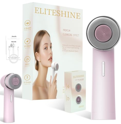 Eliteshine Electric Facial Cleansing Brush with Dual-Rotating Silicone and Bristle Brushheads,Electric Silicone Face Scrubber Exfoliator,Face Cleansing Brush, Rechargeable, for Face Skin Issues,Pink