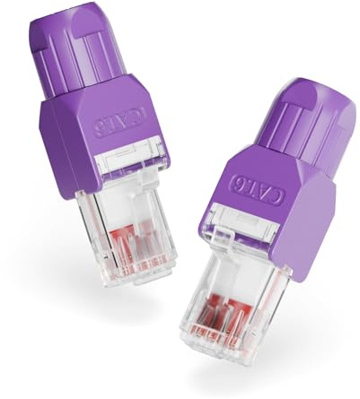 VCELINK Connettore RJ45 Senza Attrezzi LSA Cat6, Oro PoE, Viola,2 Pezzi | Connettore RJ45 senza attrezzi LSA riutilizzabile, placcato oro, compatibile PoE, cavi AWG23-26 UTP, alta velocità stabile
