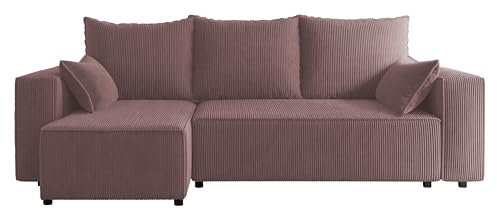 4ALL HOME Ecksofa mit Schlaffunktion Tobi 246x145 cm - Couch - Sofa mit Bettkasten - Eckcouch - L-Form - Schlaffsofa - Schlafsofa mit Bettkasten - Universal (Poso 130 Lavender)