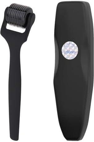 JIEYUCHU Derma Roller 0,5 mm, 540-aghi Derma Rullo Capelli, Microneedle Rullo Barba, per Viso Pelle Ringiovanimento, Stimola Crescita Della Barba e dei Capelli (Nero opaco)