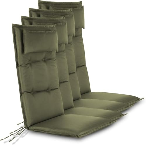 Hochwertige Gartenstuhl Auflagen 4er Set Hochlehner mit Kissen - Sitzpolster Stuhlauflagen für Draußen und Drinnen aus pflegeleichtem Outdoor Material 120x50 cm Made in EU Oliv 120 x 50 x 5 cm