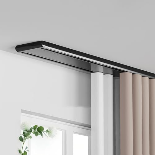 Doppio Binario per Tende invisibili, Binari Tende Heavy Duty scorrevoli a soffitto, Kit Binario in alluminio personalizzabile 60 bis 680 CM per finestre, doccia, divisorio(Black,0.6m(2.0ft))