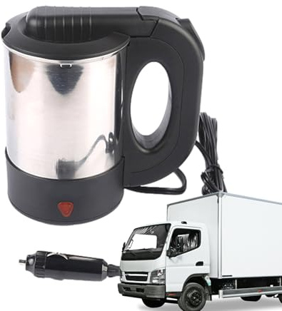 Electric - Kettle da viaggio | Scaldacqua portatile 500 ml | Auto in acciaio con chiusura automatica | Bottiglia per acqua riscaldata 12 V/24 V per i viaggi