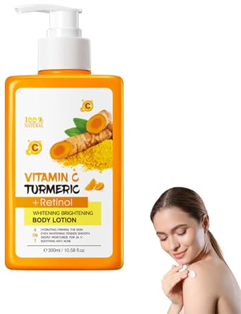 Vitamina C, curcuma e retinolo lozione per il corpo, schiarente e luminoso, riduce le impurità, idrata intensamente la pelle, garantisce un tono uniforme e luminoso