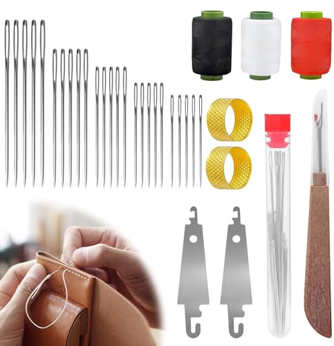 Big Eye Stahl-Nähnadel-Set, 34-teiliges Edelstahl-Nadeln zum Handnähen, Big Eye Stahlnadel-Set mit großem Auge – lange und dünne handgefertigte Quilt- und Nähnadeln für DIY-Nähen Anfänger (B)