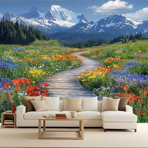 Carta da parati Fotomurali in TNT Murale Montagne innevate alla moda Praterie Decorazione da Muro 500x280 cm XXL Poster Gigante Design Cameretta Carta per Pareti Scenario naturale Soggiorno