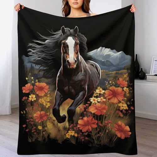 AASWDDS Couverture Polaire Cheval, en Flannel Douce Chaude Et Confortable, pour Canapé Ou Lit. Linge De Lit Couvre-lit Couvertures 130×180cm