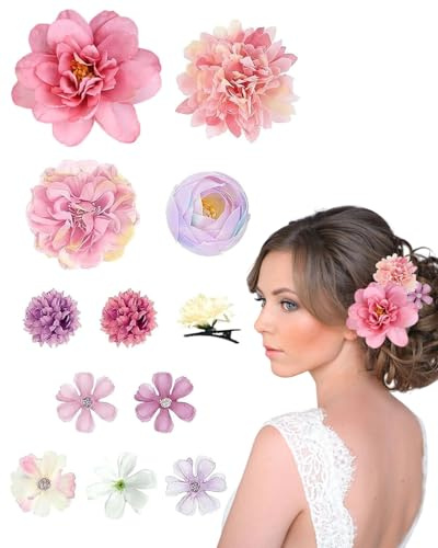 SOVYTH Blumen-Haarklammer für Damen und Mädchen - Haarspange Blume Haarschmuck - Hochwertige Haarklammer Blume für Frauen - Perfekt für Party; Hochzeit und mehr (Rosa;Lila)