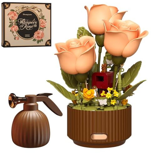 LANGLICHUN Electric Rose Flowerpot Pot Building Block Set Flower Kit with Lights & Sound Botanicals Artificial Flowers Model for Adults and Teens Gift Home Office Decor Christmas Mother's Day 255 PCS