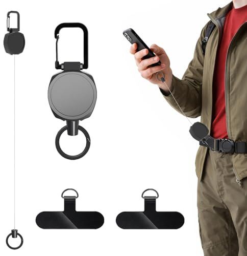 TESGADGETS Mobile Security as a Lanyard, Theft-Proof Mobile Attachment with Retractable Steel Cable and Metal Tab for Climbing, Fishing, Hiking