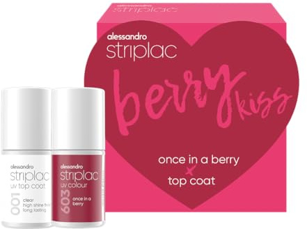alessandro Striplac UV Nagellack Set - Farbe & Top Coat - Berry Kiss - Geschenkidee zum Muttertag für gepflegte Nägel