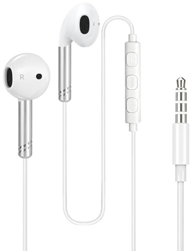 Ecouteurs Filaire, Écouteurs Intra-Auriculaires Jack 3,5 mm avec Microphone | Contrôle Volume HiFi Stéréo Légers Confortable, Casque pour iPhone Samsung Huawei Téléphones Tablettes PC Gaming MP3/4, Blanc