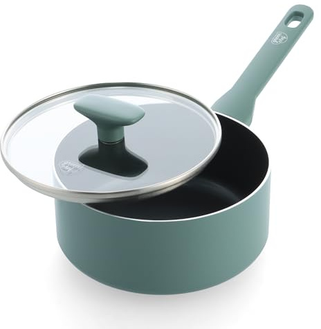 GreenChef Tones Ceramic Saucepan 18cm, Induction, PFAS-Free, Smokey Blue | Glass Lid, Ceramic Non-Stick, Dishwasher Safe, Oven Safe, Ideal for Everyday Cooking