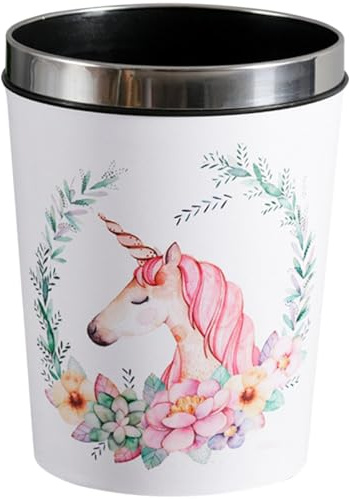 Operitacx Unicorn Bin Made of Leather, Pvc and Iron 12l with Pressing Ring Design, round Cartoon Waste Bin, Convenient for Sorting Garbage at Home, Plastic Waste Basket for Office