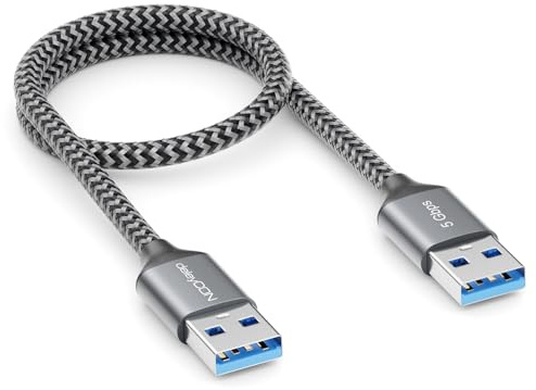 deleyCON 0,30m Cavo USB 3.0 Corto - 5Gbps Super Speed (2x Connettore USB-A) Connettori Alluminio + Linea Nylon Dati per Laptop, HDD, Stampante, Modem, Dischi, Fotocamere ecc.