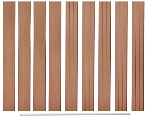 HETFTJN 9 pannelli di ricambio in WPC da 170 cm, colore marrone, con decorazione in legno e listello terminale in alluminio, robusto elemento di recinzione da giardino, per terrazza, balcone e