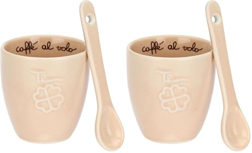THUN, Caffeino Quadrifoglio con Cucchiaino in Porcellana, Ø 3.5 cm, 6.5 cm h, 110 cc, Cucchiaino 10 cm (Confezione da 2)