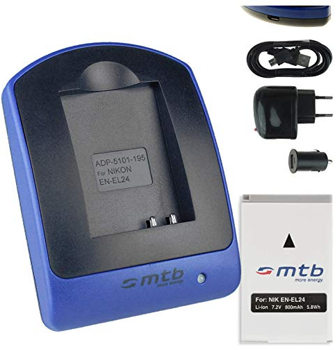 Akku + Ladegerät (Netz+Kfz+USB) Typ EN-EL24 / kompatibel mit Nikon 1 J5, 1J5 / DL18-50, DL24-85
