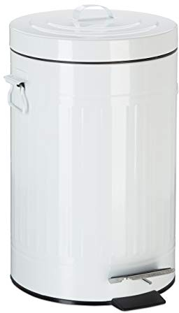Relaxdays Treteimer Vintage, Abfalleimer für Küche oder Bad, aus Metall, mit Tretfunktion, Kosmetikeimer, 12 Liter Weiß