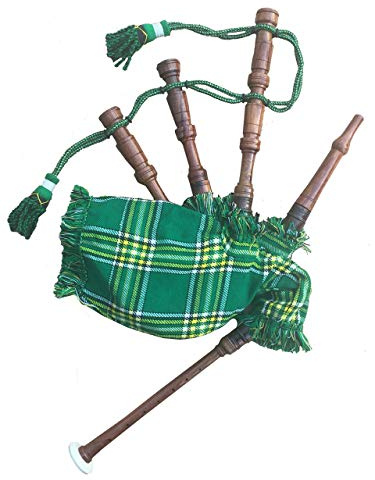 Nuovo Bambino Mini Cornamusa Giocattolo Giocabile Principiante Rosa Legno Reale Stewart Mackenzie Macdonald Nero Stewart & Irlandese Verde Cover & Cavo Gratis 2 Canna - Completo Irlandese Verde