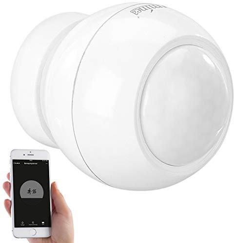 Luminea Home Control Bewegungsmelder Elesion: WLAN-PIR-Bewegungsmelder und Lichtsensor mit App für Benachrichtigung (WLAN Licht, innen, E27)