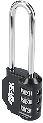 Ferrestock FSKCAN329BK Candado de combinación numérico con 3 dígitos para equipaje, taquillas de gimnasio, arco largo 55mm, Fabricado en zinc y arco de acero, color negro