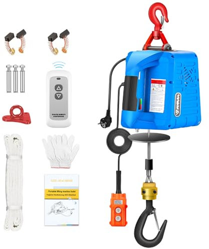 ANBULL Upgraded 3 in 1 Electric Hoist Winch 1100LBS, 1500W 110V Electric Winch with Wired and Wireless Remote Control, 25ft Lifting Height,Manganese Steel Gear,Galvanized Anti-Rotation Steel Rope