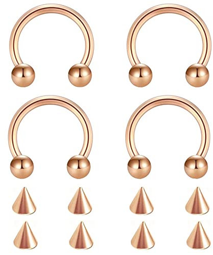 Homxi Nasenpiercing 4Pcs,16 Gauge Nasenpiercing 1.2mm Lippenpiercing Edelstahl U mit Kegel Ersatzspikes Lippenpiercing Ring Rosegold