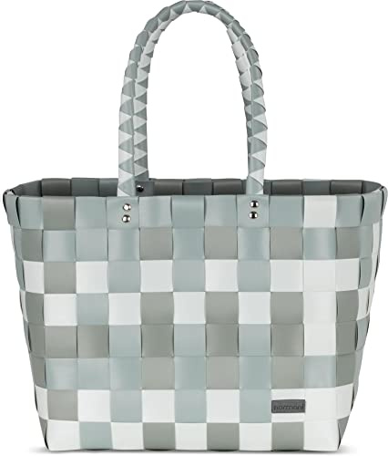 Einkaufskorb Shopper geflochten aus Kunststoff - robuster Strandkorb aus wasserabweisendem Material Farbe Grün/Hellgrün
