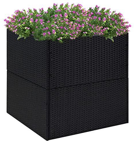 Garten Hochbeet PE-Rattan Pflanzkasten Frühbeet mit offenem Boden, für Gemüse Blumen Sukkulenten Kräuter, Blumenbeet & Gemüsebeet Schwarz 80x80x80 cm