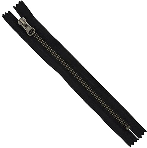 AERZETIX - C61536 - Reißverschluss Nr. 5 Nicht trennbar 20 cm aus Vintage-Metall - dekorative zuglasche - schwarz - Schieber für Lederwaren Jeans röcke kurzwaren