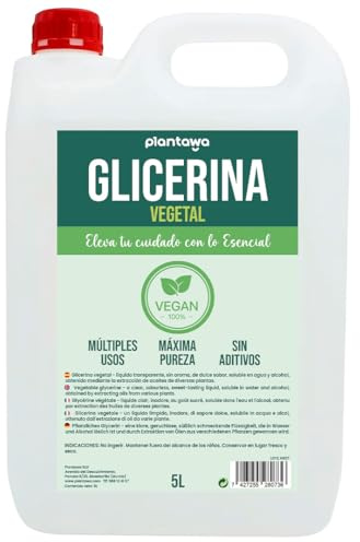 PLANTAWA Glicerina Vegetal Líquida 5 L | Pureza 99,5% | Para Hacer Jabones, Cremas y Cosmética Casera | Glicerina para Secar Flores | Formato Grande para Elaboraciones y Manualidades | Transparente