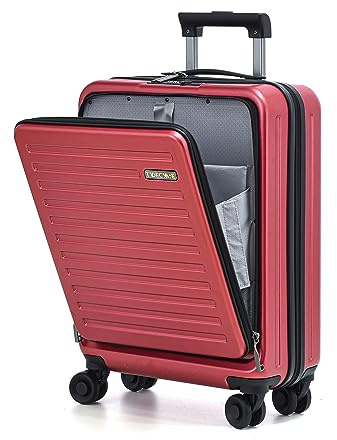 TydeCkare 20 Handgepäck Koffer mit Laptopfach,Airline Kompatibel Gepäck | 55x40x20cm, 34L, Leicht ABS+PC Hartschalenkoffer Klein, 4 Spinner-Rollen, TSA Schloss, für Geschäftsreisen,Rotwein