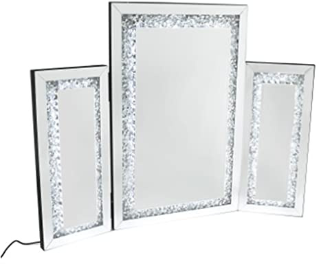 DEENZ LED Crushed Crystal Effect Dressing Table Mirror with Mirrored Wings Style Home Decor