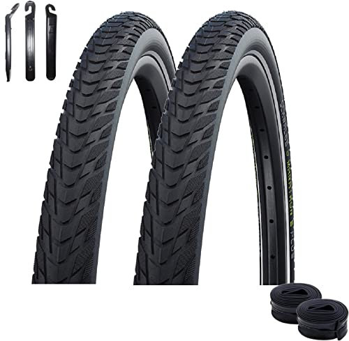 2 x Schwalbe Marathon E-Plus Smart D-Guard E-50 Schwarz-Reflex 47-622 + 2 x Schwalbe Schläuche SV17 inkl. Reifenheber