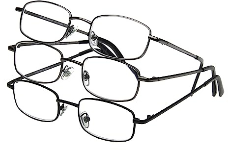 Foster Grant Men's Council Rectangular Reading Glasses, Gunmetal and Black, 3 Pack, 2.5x