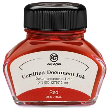 Octopus Fluids Document Ink red, dokumentenechte Tinte, zertifiziert nach DIN ISO 12757-2, rot, 30 ml