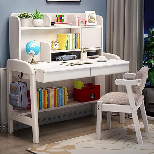 AAMNA Höhenverstellbarer Lerntisch für Kinder – Massivholz-Kinderschreibtisch mit Stall und Schublade – ideal für Zuhause, Schule, Arbeitsplatz