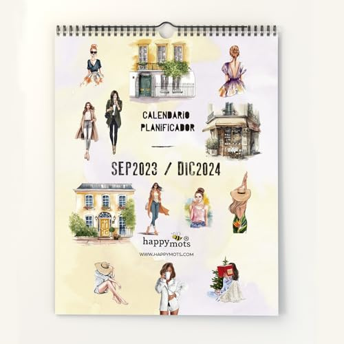 HappyMots Wandkalender 2023 2024 | 16 Monate Sep. 2023 bis Dez. 2024 | Kalender 2024 Monatsplaner | A3 Größe | Mit Platz zum Notieren