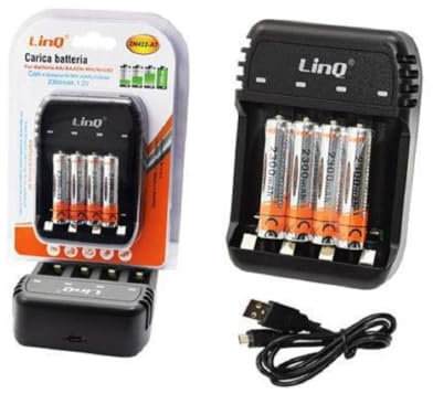 OISE ART STORE Trade Shop - Carica Batterie Pile Stilo Ministilo AA AAA Zn422-a7 + 4 Pile Ministilo 2300mah