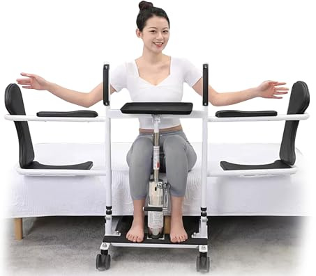 BOTOWI 5 in 1 Hydraulischer Patientenlifter mit 180° geteiltem Sitz - Höhenverstellbarer Hilfsmittel-Transportrollstuhl - Patientenlift-Transferstuhl Duschrollstuhl Badestuhl für Senioren