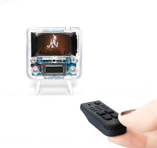 TinyCircuits TinyTV 2 Portable Retro Mini TV – 1.14″ IPS Screen, Preloaded & Uploadable Videos, USB-C Rechargeable, Knob Controls + Tiny Remote (Clear)