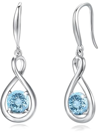 FANCIME Infinity Ohrringe Hängend für Damen mit künstliche Edelsteine | 925 Sterling Silber Gold-plattiert Unendlichkeit Baumelnde Ohrringe mit imitiertem Geburtsstein Schmuck Geschenke für Frauen