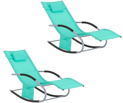SoBuy Set di 2 sedie a dondolo da esterno Poltrone sedie sdraio da giardino con cuscino e poggiatesta portata fino a 150 kg Blu Pavone OGS28-TBX2