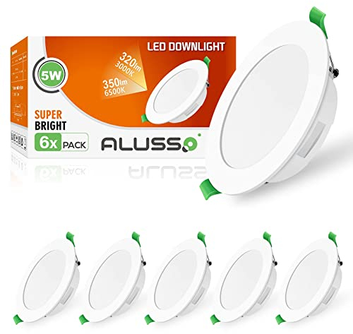 ALUSSO Spot LED Encastrable Extra Plat, 5W 320LM Blanc Chaud 3000K, IP44 Pour Salle de Bain, Ultra-mince 30MM, Intégré AC220-240V Pour Salon, Cuisine, Lot de 6