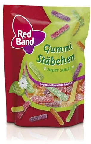 Red Band Gummi Stäbchen Super Sauer - Einzelpackung (1 x 200g) mit natürlichen Farbstoffen - Original holländische Qualität -